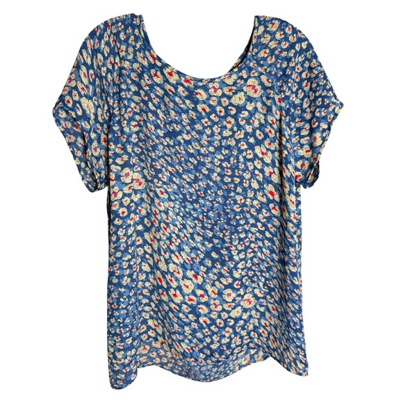 CAbi Tops - Cabi Blouse Women Large Blue Polyester Floral Animal Print Button Shoulder